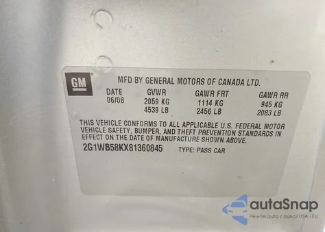 2008 Chevrolet Impala Ls z USA, uszkodzony, nr VIN 2G1WB58KX81360845